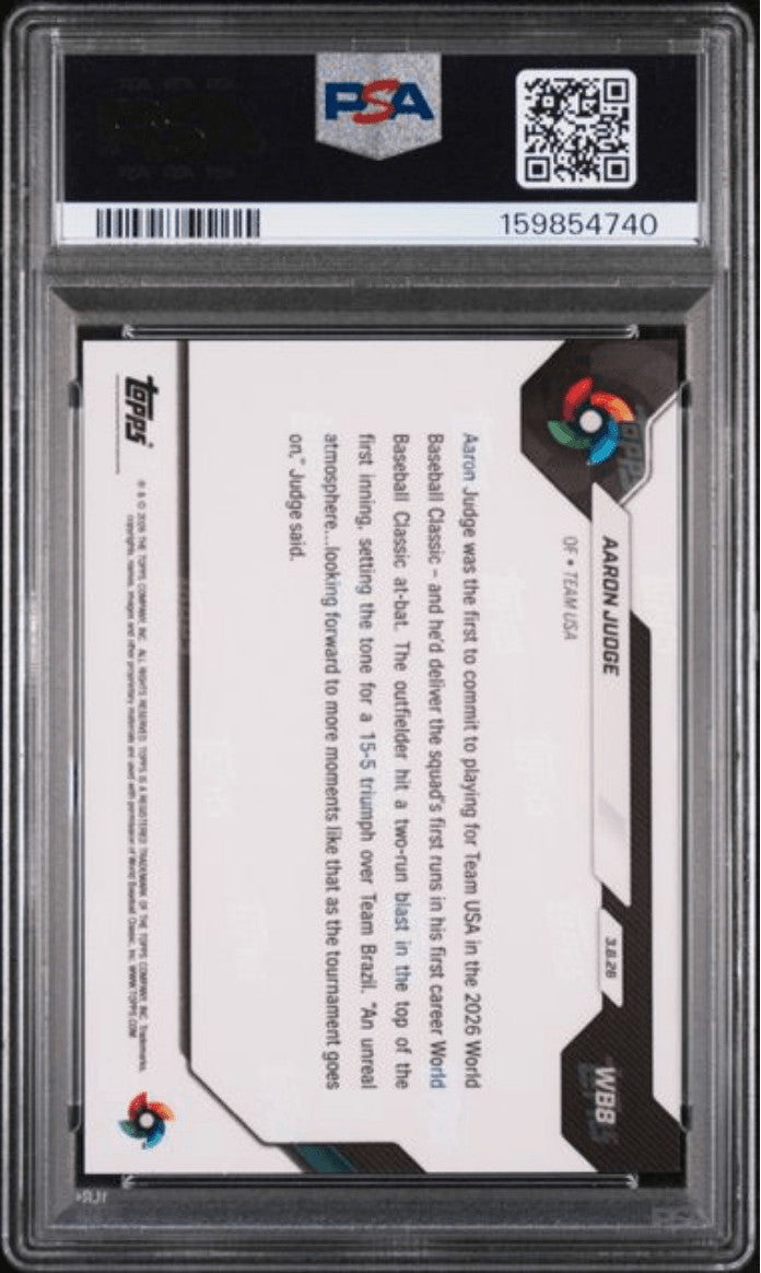 Graded 2026 Topps Now WBC Aaron Judge #WB8 Baseball Card PSA 10 Gem Mint