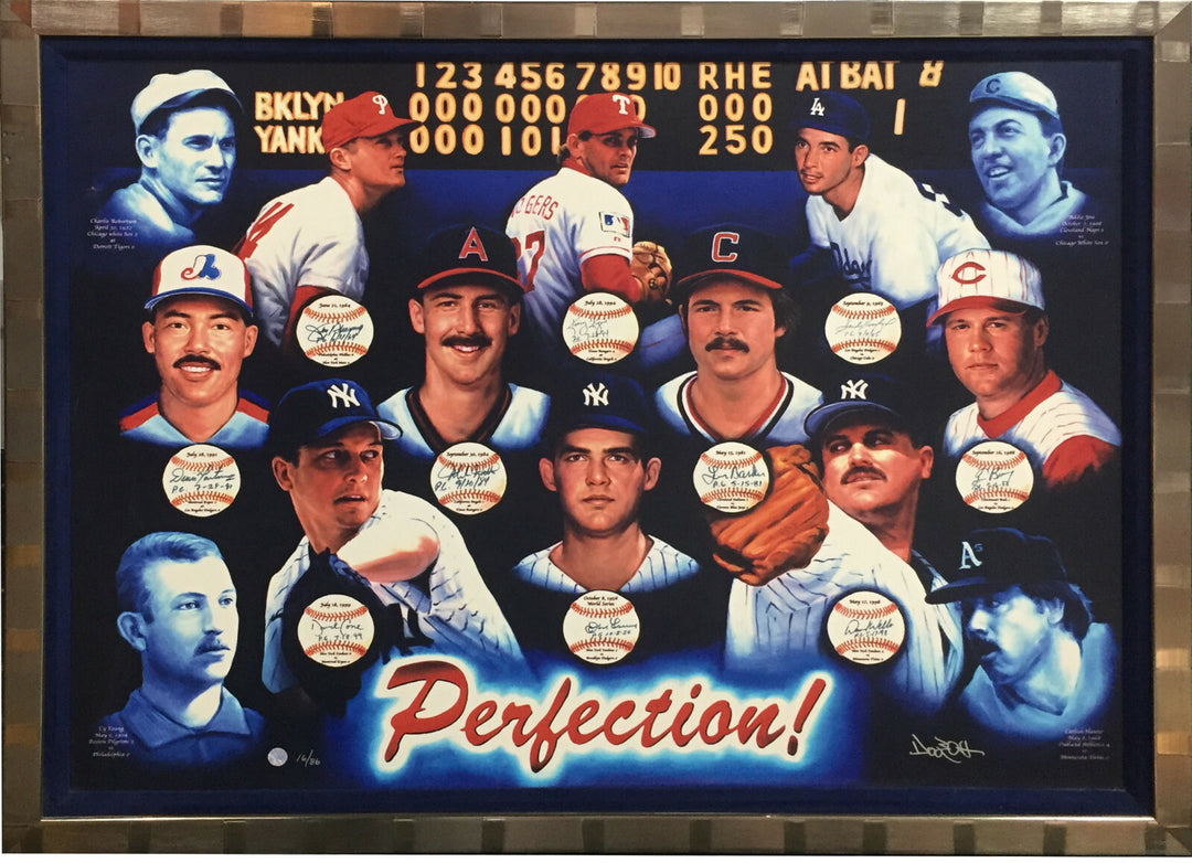 Perfect Game Signed Doo S Oh framed Canvas 10 Auto Sandy Koufax Don Larsen COA