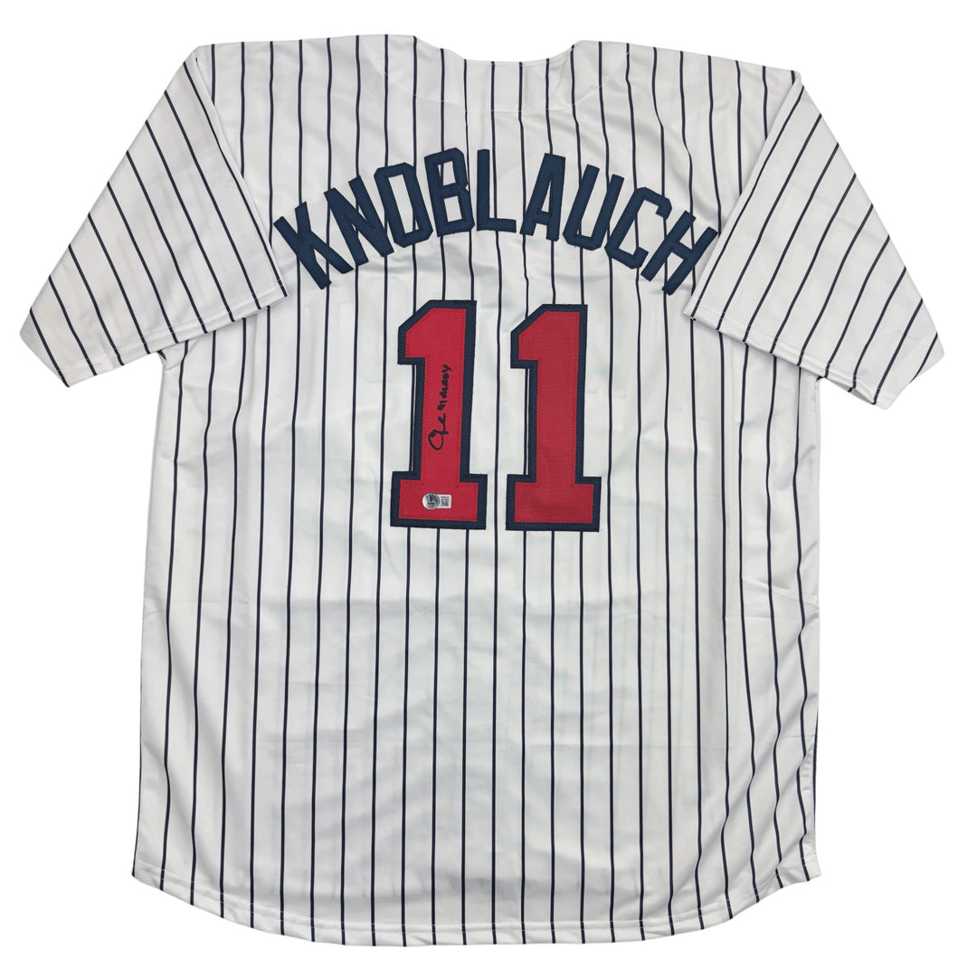 Autographed/Signed Chuck Knoblauch Minnesota Pinstripe Jersey BAS COA