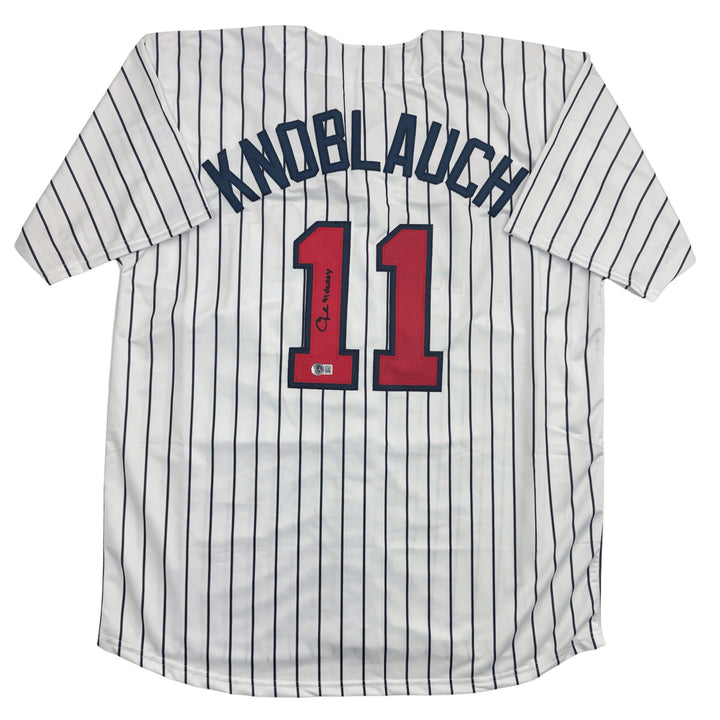 Autographed/Signed Chuck Knoblauch Minnesota Pinstripe Jersey BAS COA