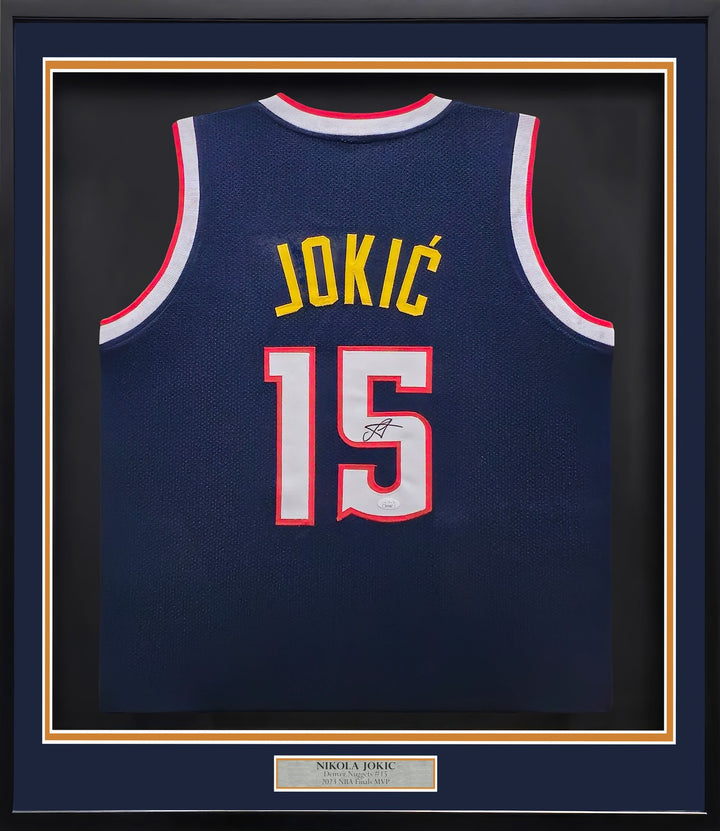 Denver Nuggets Nikola Jokic Signed Framed Blue Jersey JSA