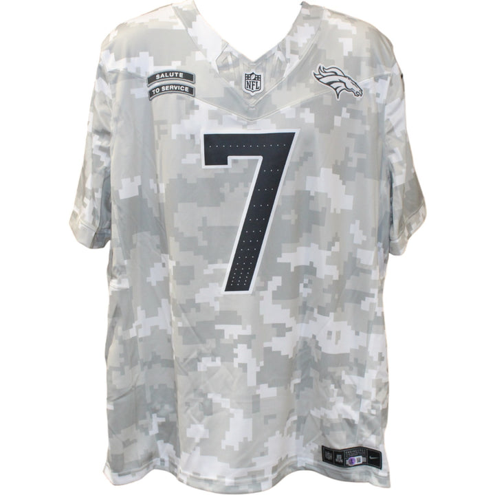 John Elway Autographed Denver Broncos Nike Artic Camo XL Jersey Beckett 50183