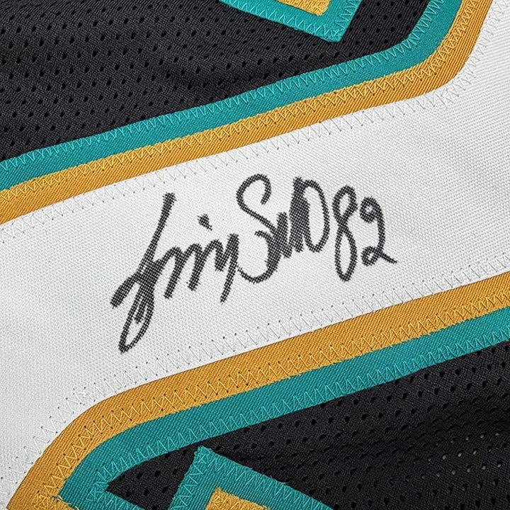 Framed Autographed/Signed Jimmy Smith 35x39 Jacksonville Black Jersey BAS COA