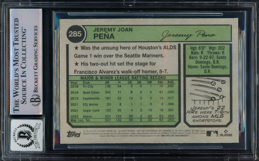 Jeremy Pena Signed 2023 Topps Heritage Card 285 Astros Sig 10 Beckett #16543770