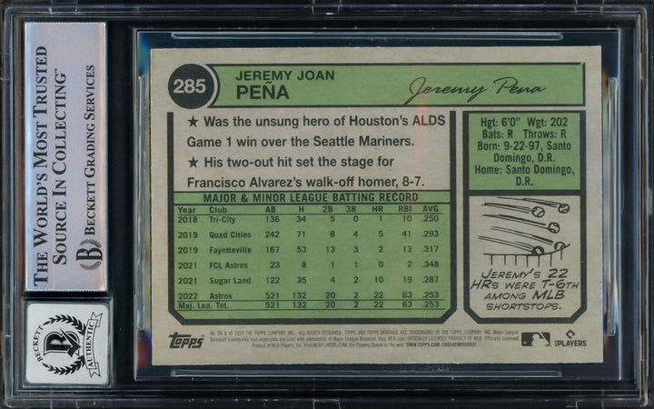 Jeremy Pena Signed 2023 Topps Heritage Card 285 Astros Sig 10 Beckett #16543770