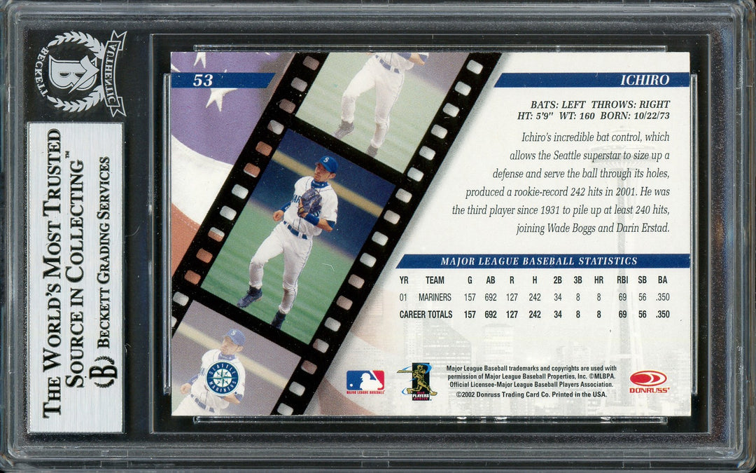 Ichiro Suzuki Signed 2002 Donruss Studio Card 53 Seattle Mariners Beckett