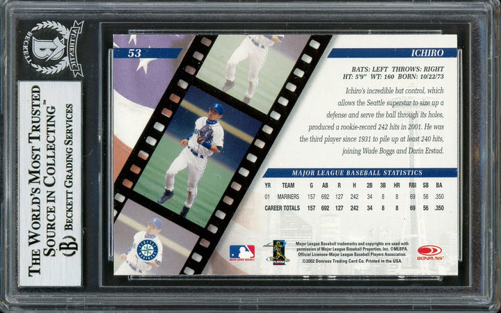 Ichiro Suzuki Signed 2002 Donruss Studio Card 53 Seattle Mariners Beckett