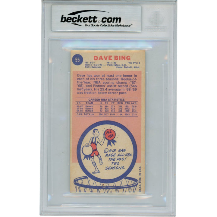 Dave Bing Autographed 1969 Topps #55 2 Insc. Slabbed Trading Card Beckett 50675