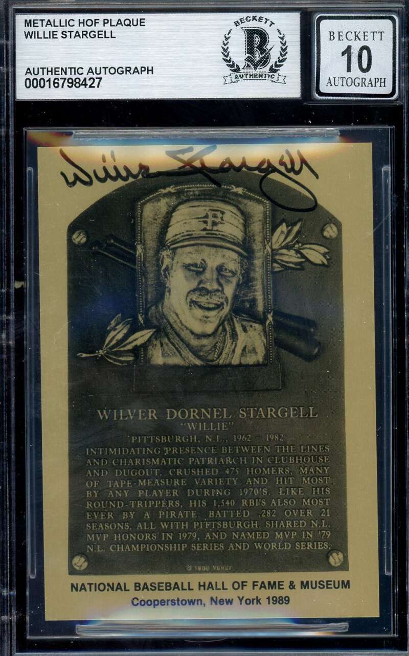 Willie Stargell Gem Mint 10 Beckett BAS Signed Gold Metallic Hall of Fame Plaque