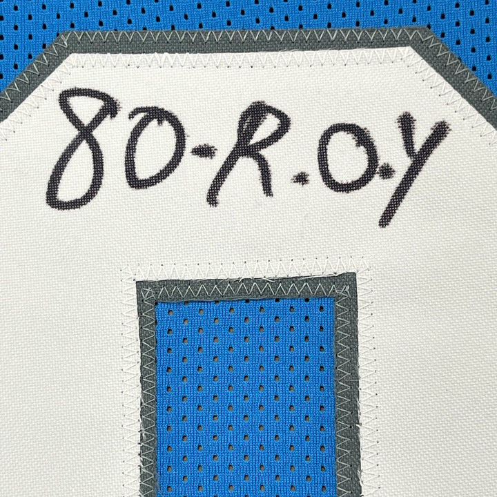 Framed Signed Billy Sims 80 ROY 35x39 Detroit Blue Jersey JSA COA