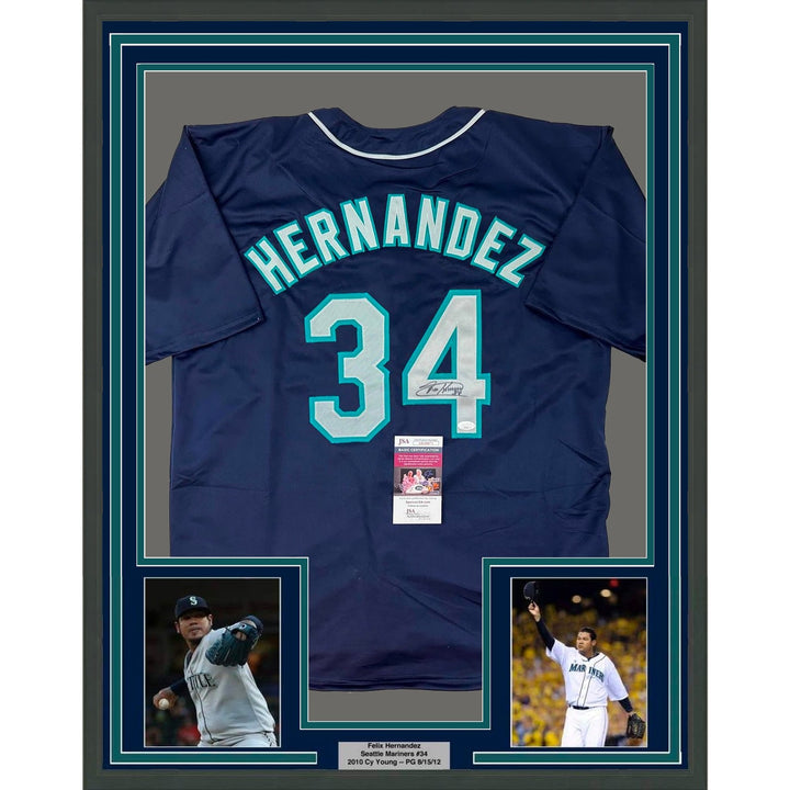Framed Autographed/Signed Felix Hernandez 35x39 Seattle Blue Jersey JSA COA