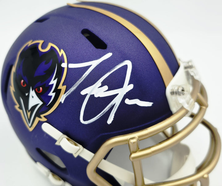 Terrell Suggs Auto Ravens 2024 Alternate Purple Speed Mini Helmet Beckett Wit