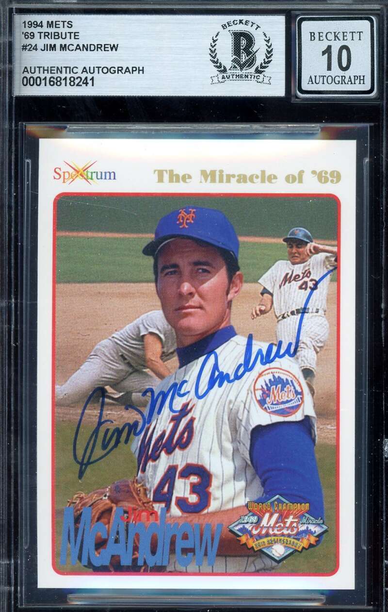 Jim McAndrew Gem Mint 10 Beckett BAS Signed 1994 Spectrum 1969 Mets Autograph