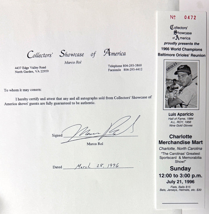 Luis Aparicio signed Chicago White Sox Hall of Fame Induction 8x10 Photo- COA