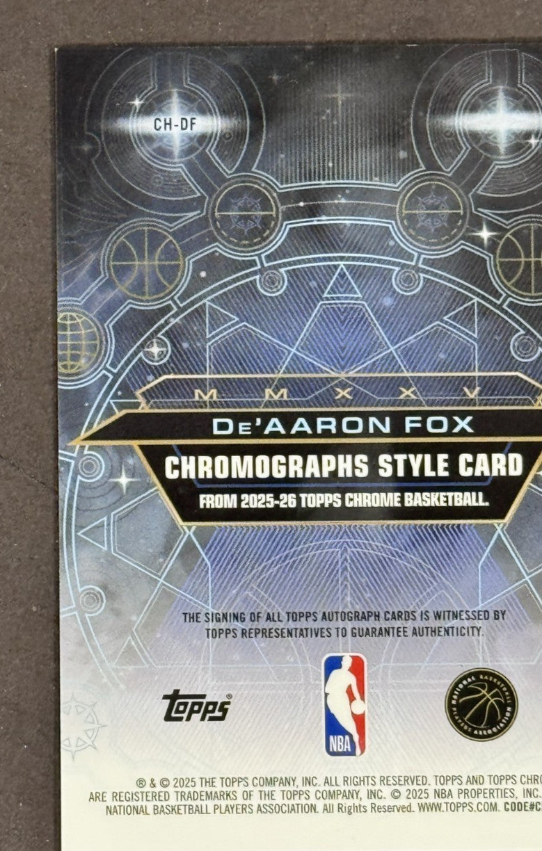 2025-26 Topps Chrome NBA De'Aaron Fox Chromographs Auto LE /99 SA Spurs