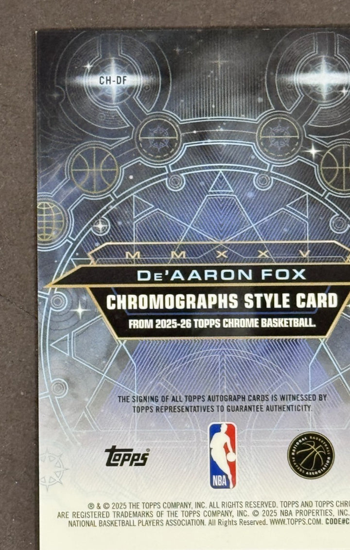 2025-26 Topps Chrome NBA De'Aaron Fox Chromographs Auto LE /99 SA Spurs