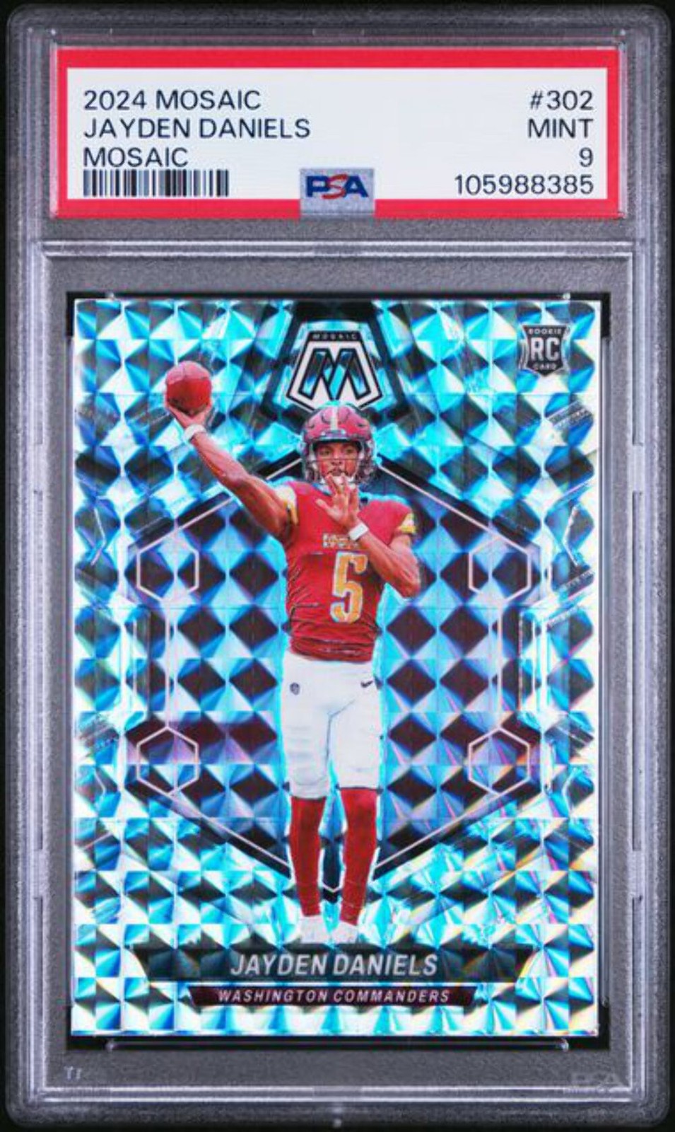 Graded 2024 Mosaic Silver Mosaic Jayden Daniels #302 Rookie RC Card PSA 9
