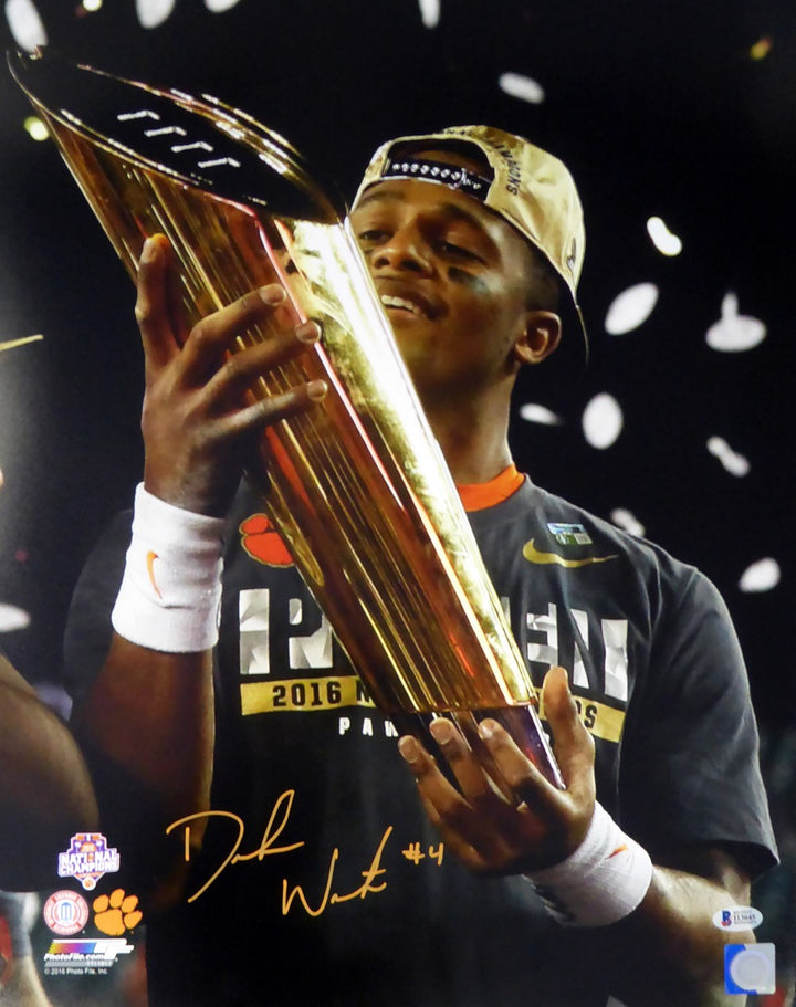 Deshaun Watson Signed 16x20 Photo Holding Trophy Clemson Tigers Beckett BAS