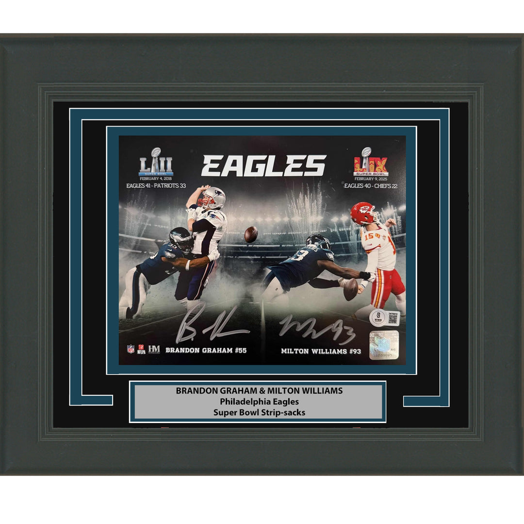 Framed Autographed Brandon Graham Milton Williams Super Bowl 16x20 Photo BAS COA