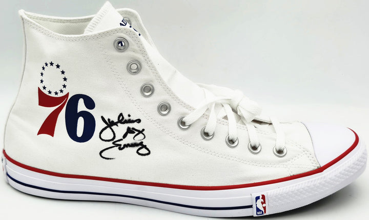 Julius Erving Signed White All Star 76ers Logo Converse Shoes Size 16 Beckett