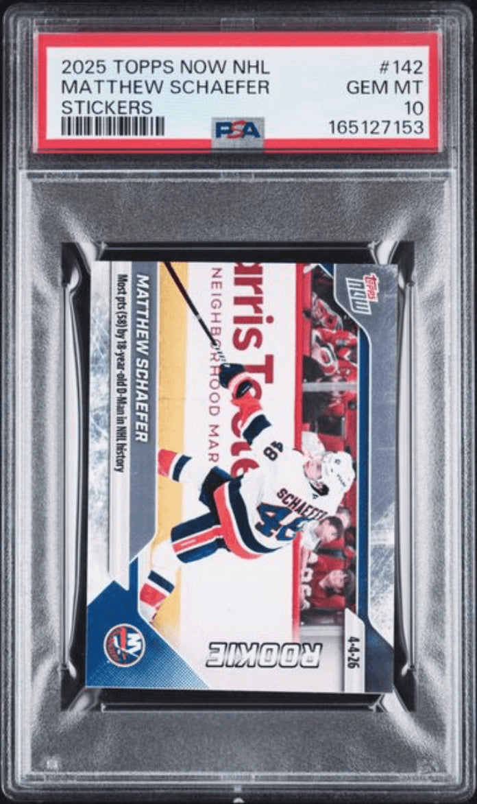 Graded 2025 Topps Now Matthew Schaefer #142 Rookie RC Card PSA 10
