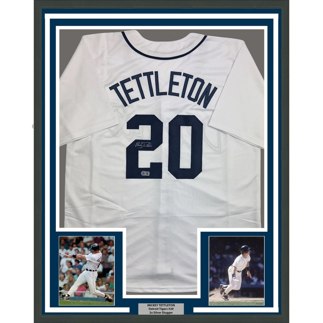 Framed Autographed/Signed Mickey Tettleton 35x39 Detroit Jersey Beckett COA