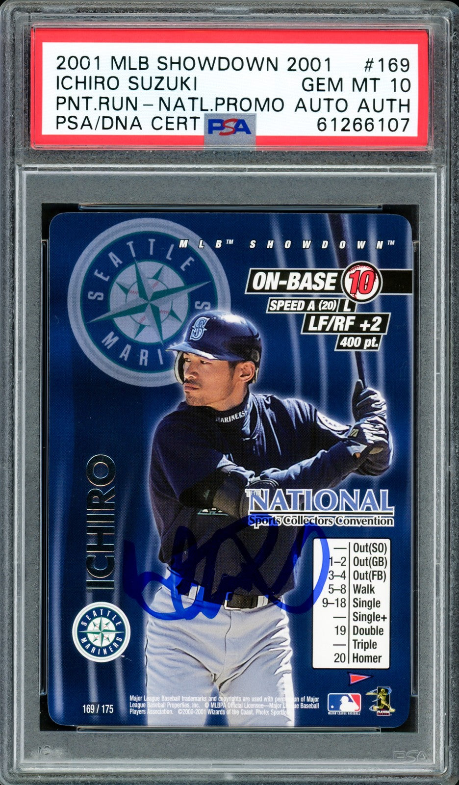 Ichiro Suzuki Auto Signed 2001 MLB Showdown National Promo RC 169 PSA 10 PSA/DNA