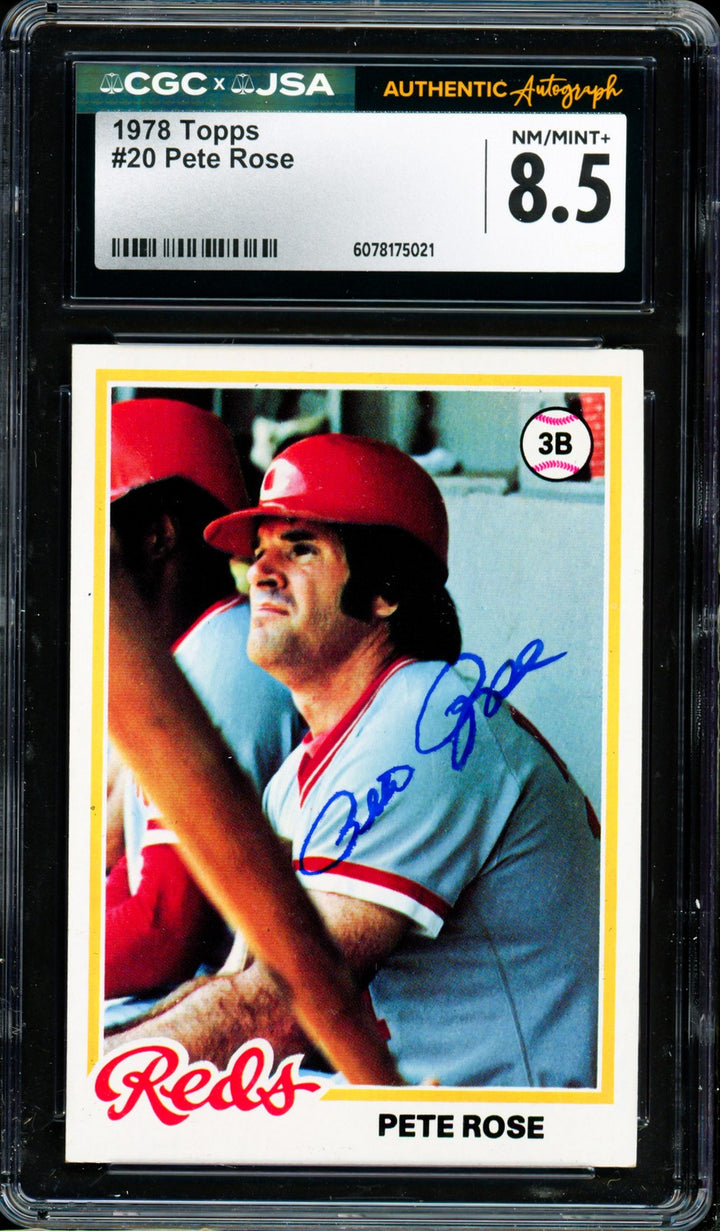 Pete Rose Signed 1978 Topps Card 20 Reds Card 8.5 CGC x JSA