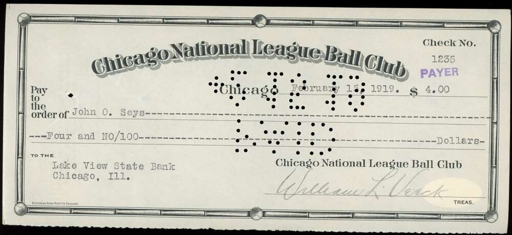 William Veeck JSA Cert Signed 1919 Chicago Cubs Check Autograph 7