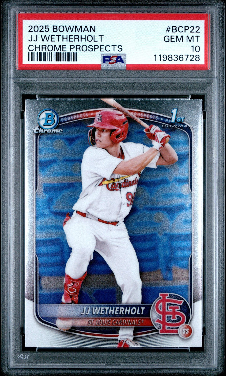 Graded 2025 Bowman JJ Wetherholt #BCP22 Chrome Prospects RC Baseball Card PSA 10