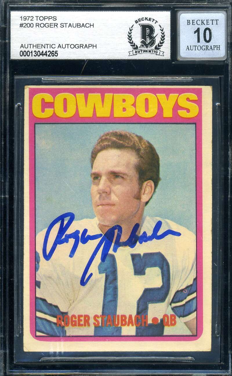 Roger Staubach Gem Mint 10 Beckett Signed 1972 Topps Rookie Autograph