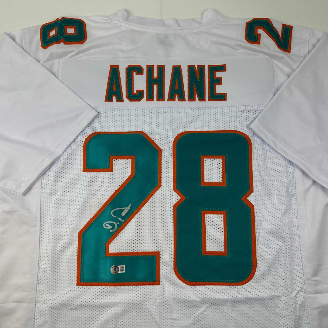 Autographed/Signed De’Von DeVon Achane Miami White Jersey Beckett BAS COA