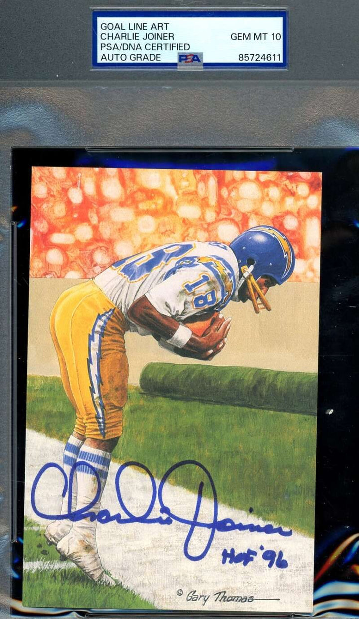 Charlie Joiner Gem Mint 10 PSA DNA Signed Goal Line Art Card GLAC Auto HOF 96