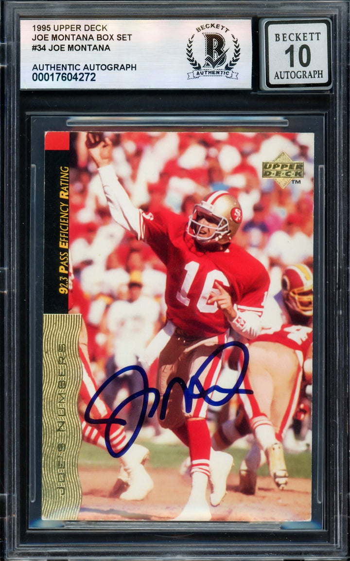 Joe Montana Signed 1995 Upper Deck Card 34 49ers Auto GM 10 Beckett #17604272