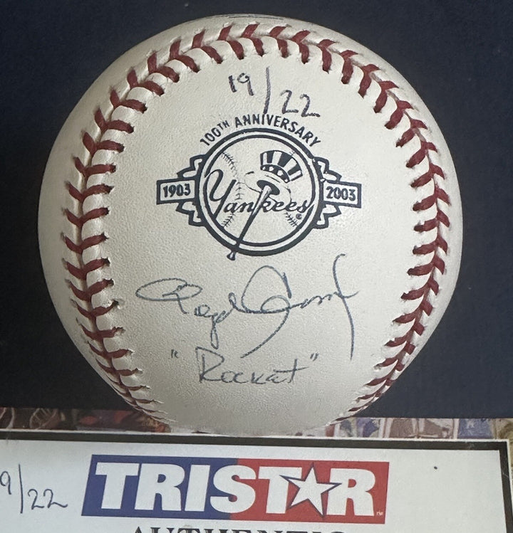 Roger Clemens Signed 100 Anniv Yankees Baseball Rocket Auto MLB Tri-Star Le /22