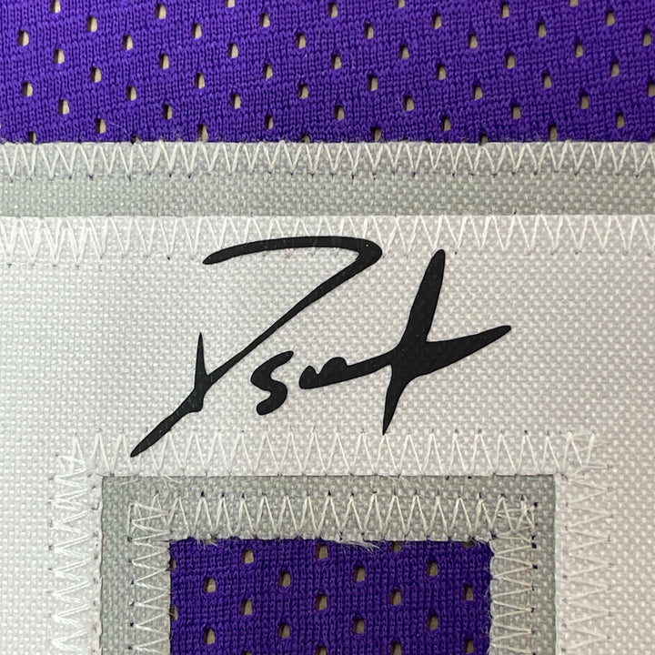 Framed Facsimile Autographed Domantas Sabonis 33x42 Purple Reprint Laser Jersey
