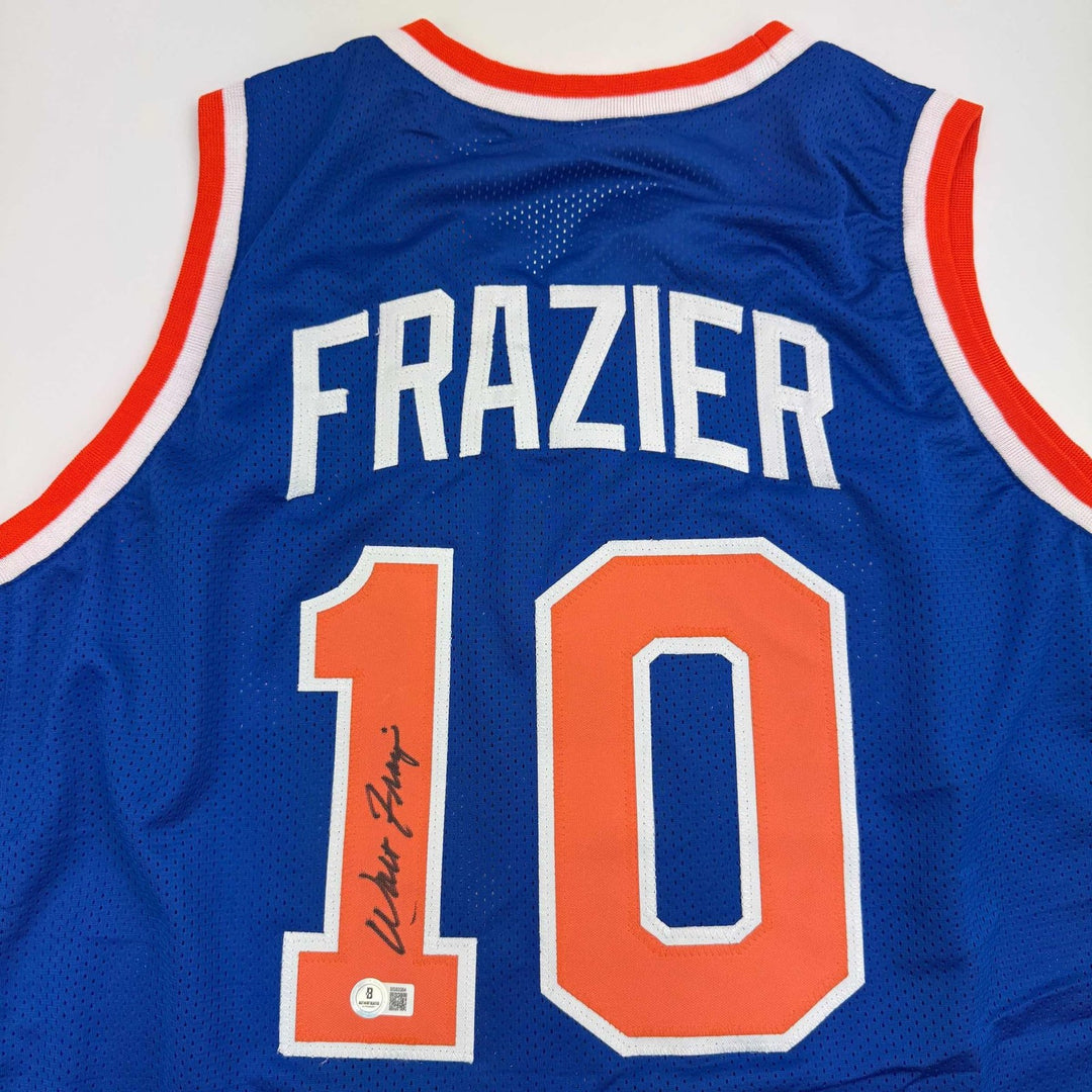 Autographed/Signed WALT FRAZIER New York Blue Jersey PSA/DNA COA Auto