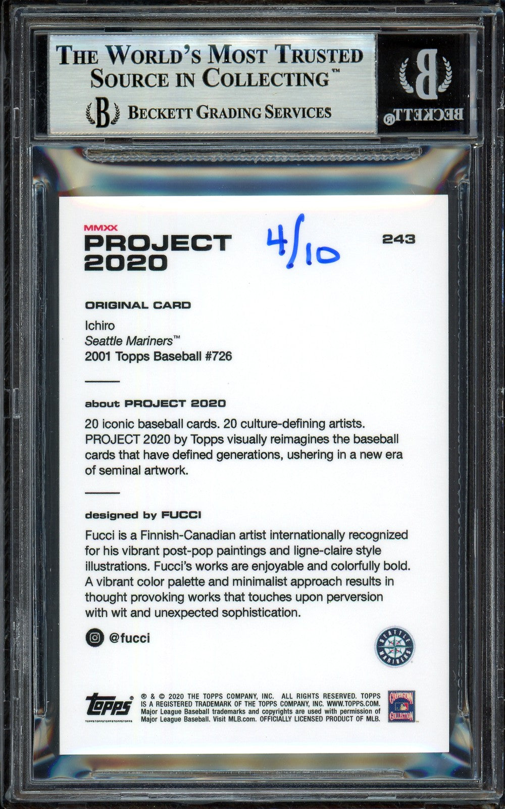 Ichiro Suzuki Auto Topps Project 2020 Fucci Card 243 Mariners Gold #/10 Beckett