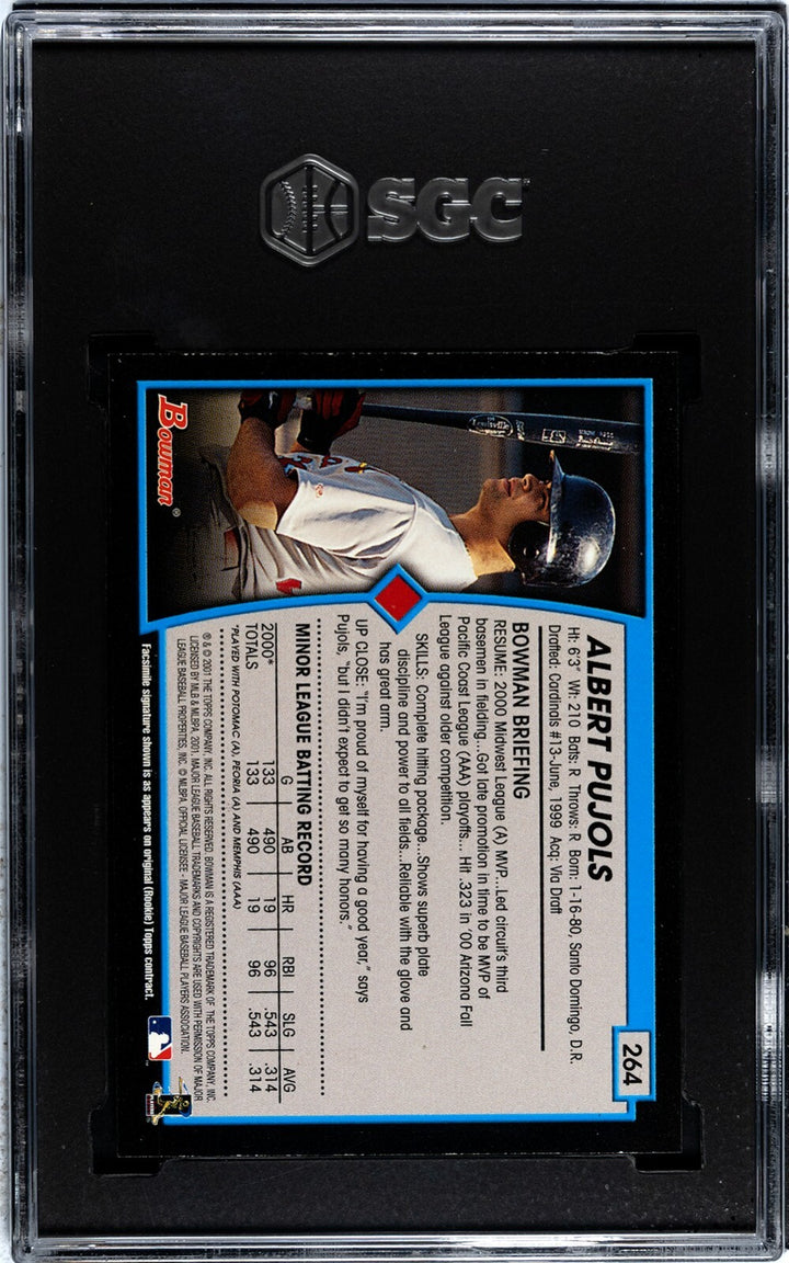 Albert Pujols 2001 Bowman Rookie Card (RC) #264- SGC Slabbed Authentic Trim