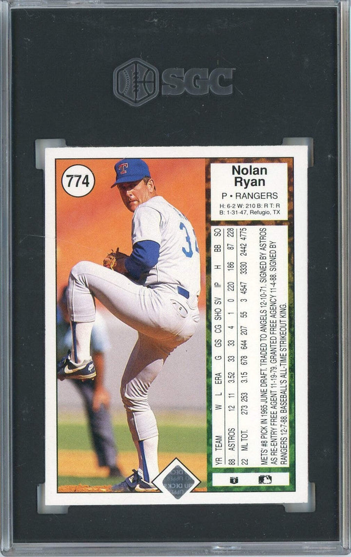 Graded 1989 Upper Deck Nolan Ryan Throwing Football #774 Baseball Card SGC 9