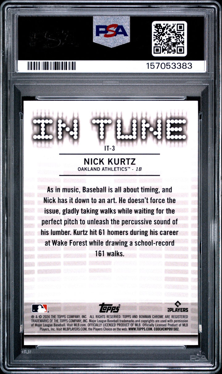 Graded 2024 Topps Bowman Draft Nick Kurtz #IT3 In Tune Rookie Card PSA 10