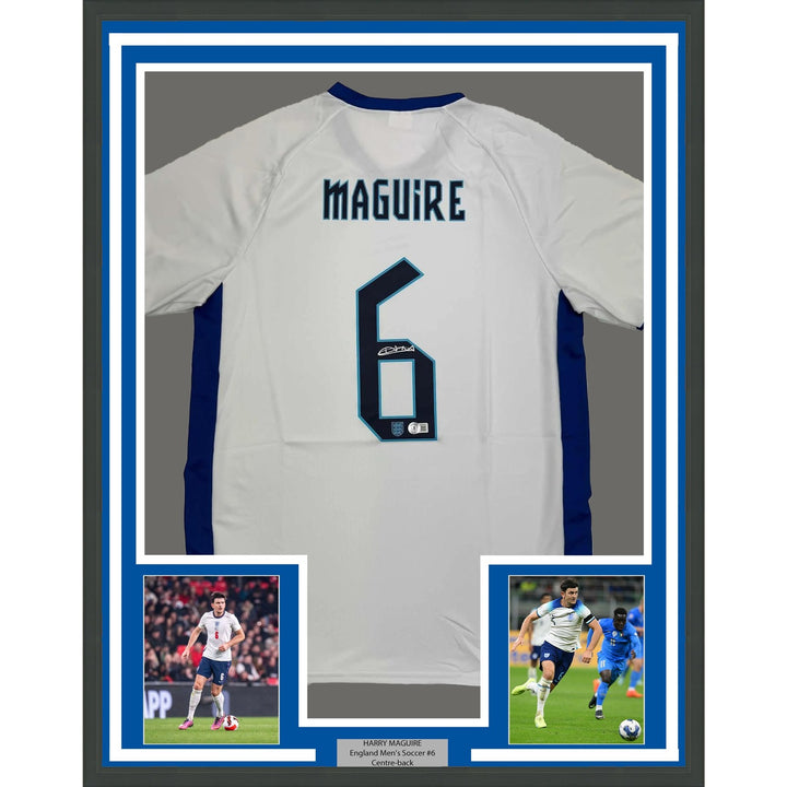 Framed Autographed/Signed Harry Maguire 35x39 England White Jersey BAS COA