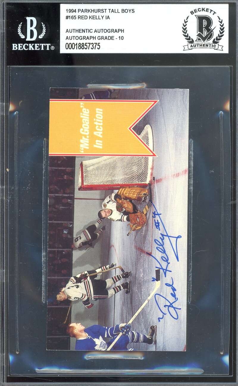 Red Kelly Gem Mint 10 Beckett BAS Signed 1994 Parkhurst Tall Boys In Action Auto