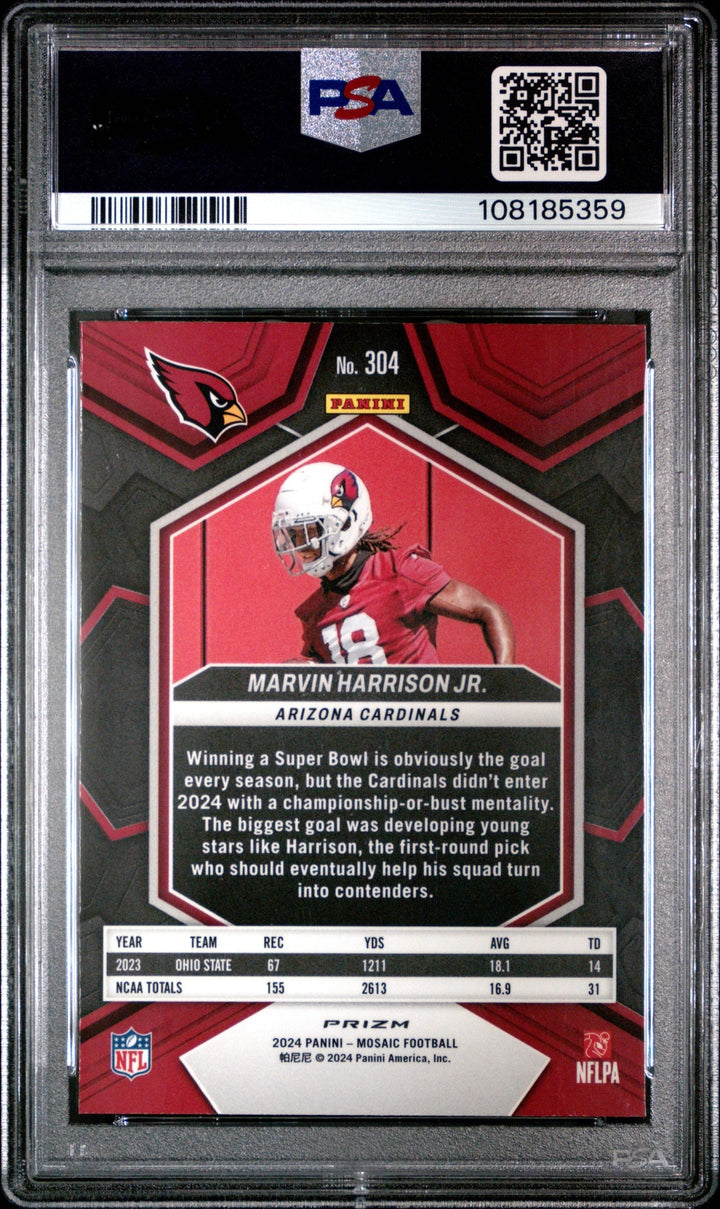 Graded 2024 Panini Mosaic Marvin Harrison Jr #304 Mosaic RC Football Card PSA 10
