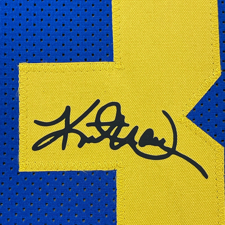 Framed Facsimile Autographed Kurt Warner 33x42 Blue Reprint Laser Auto Jersey