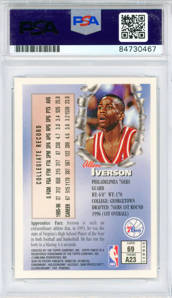 Allen Iverson Autographed 1996-97 Topps Finest Apprentices Card #69 (PSA Auto Ge