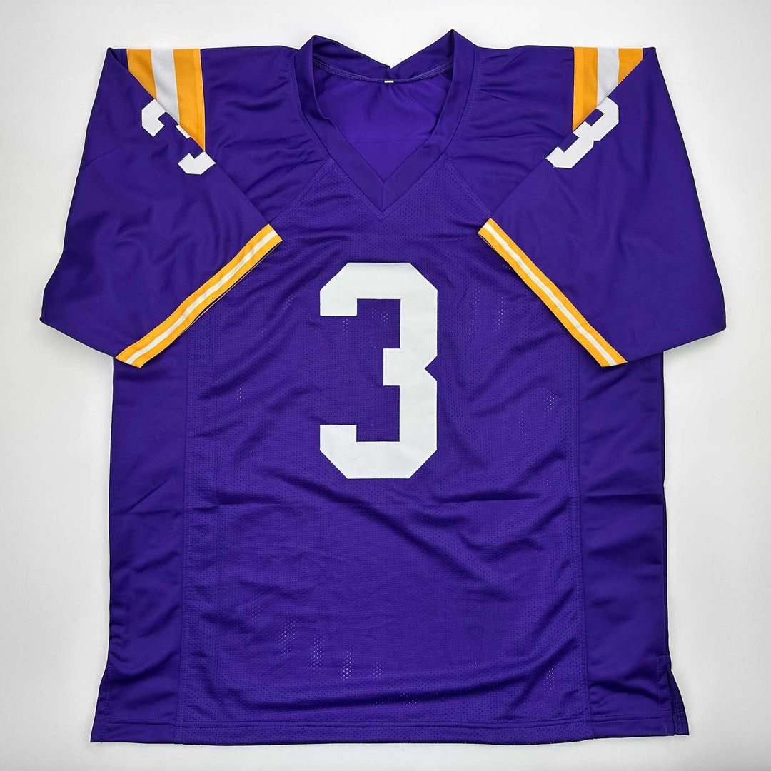Autographed/Signed Odell Beckham Jr. LSU Purple College Football Jersey Beckett