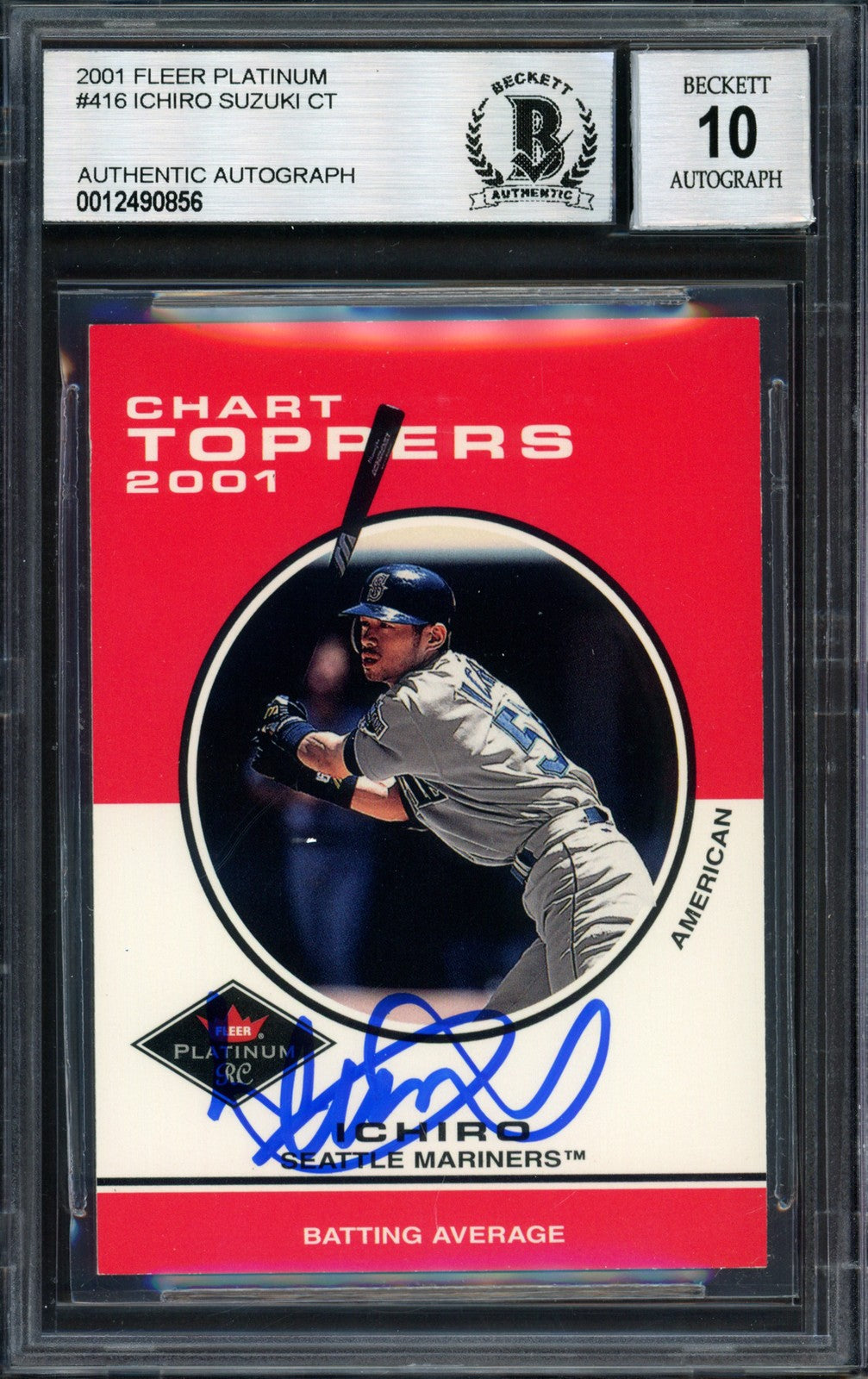 Ichiro Suzuki Signed 2001 Fleer Platinum Chart Toppers RC 416 Auto 10 Beckett