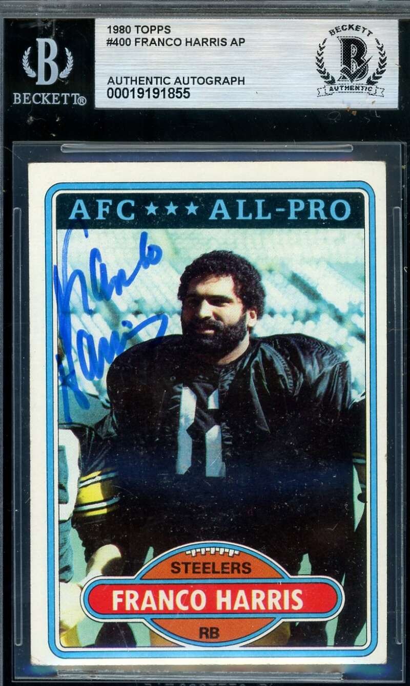 Franco Harris Beckett BAS Signed 1980 Topps Autograph