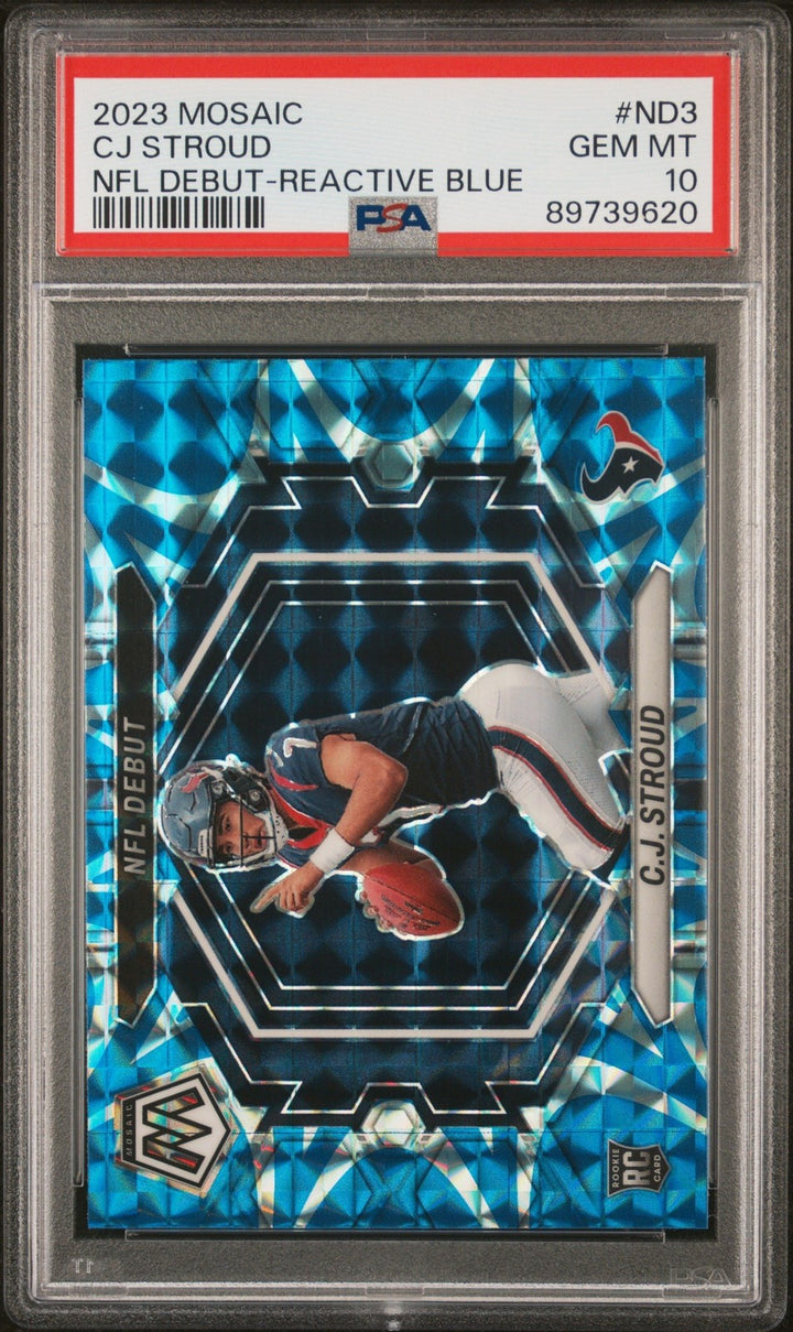 Graded 2023 Panini Mosaic CJ Stroud #ND3 Reactive Blue RC Card PSA 10